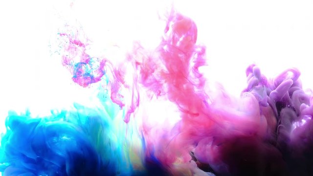 4K ,Color paint drops in water , abstract color mix , drop of Ink color mix paint falling on water Colorful ink in water, 4K footage,
