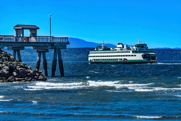 Pier Washington State Ferry Boat Olympic Mountain Range Edmonds Washington