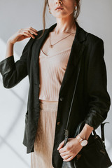 Model posing in a natural light studio