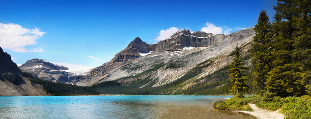 Scenic mountain lake landscape panorama in Banff National Park 