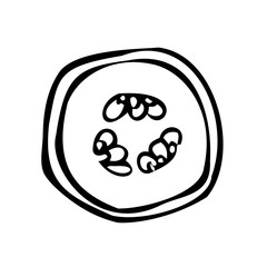 Obraz premium Cucumber slice. Black and white vector illustration. Isolated on a white background.