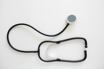 Black stethoscope isolated on white background. Healthcare.