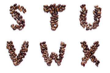 Dry beans form the letters of the alphabet