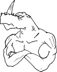 rhino with arms crossed show his big muscle