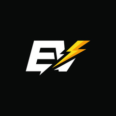 Initial Letter EV with Lightning