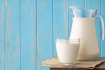 milk in glass and jug
