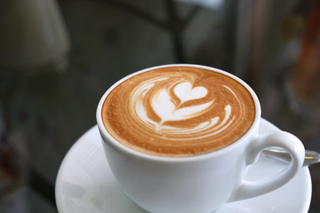 hot latte coffee in cafe restaurant