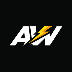 Initial Letter AW with Lightning