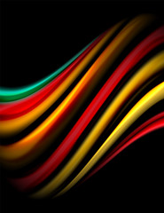 Silk smooth lines on black, liquid fluid color waves. Vector Illustration