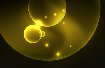 Neon shiny transparent glowing circles with light effects. Techno futuristic vector abstract background For Wallpaper, Banner, Background, Card, Book Illustration, landing page