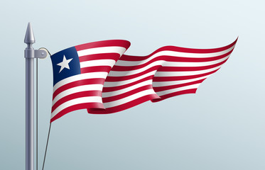 Liberia flag state symbol isolated on background national banner. Greeting card National Independence Day of the republic of Liberia. Illustration banner with realistic state flag.