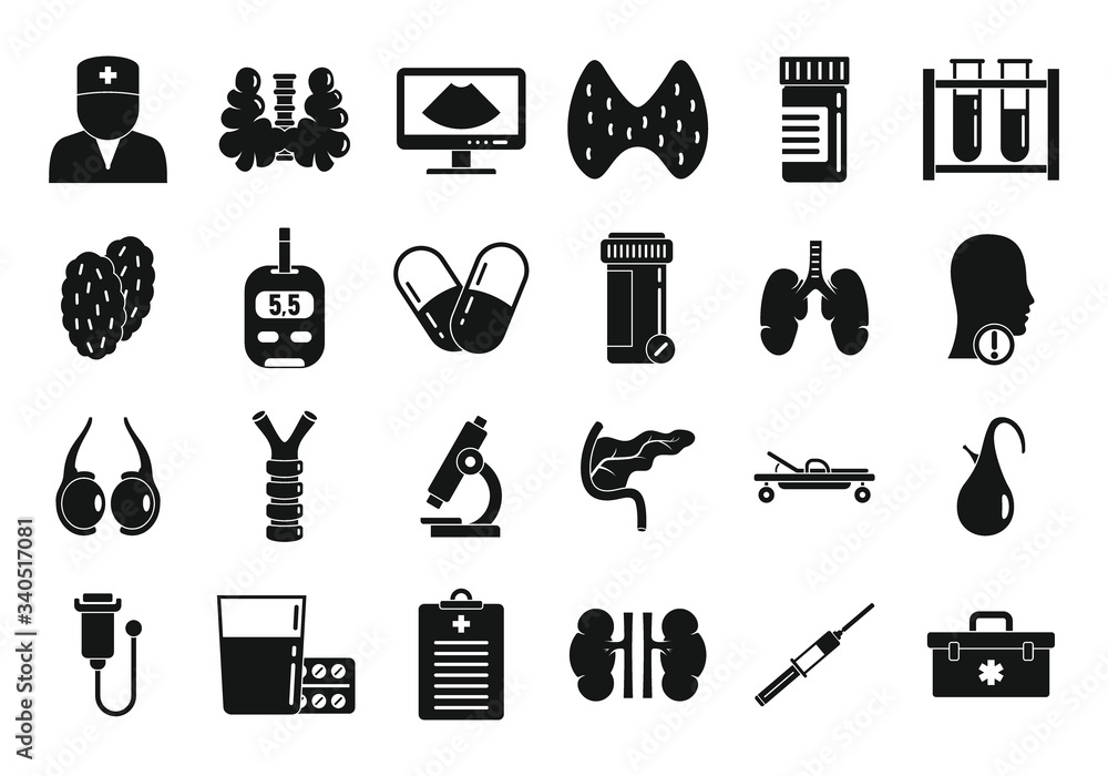 Poster endocrinologist icons set. simple set of endocrinologist vector icons for web design on white backgr