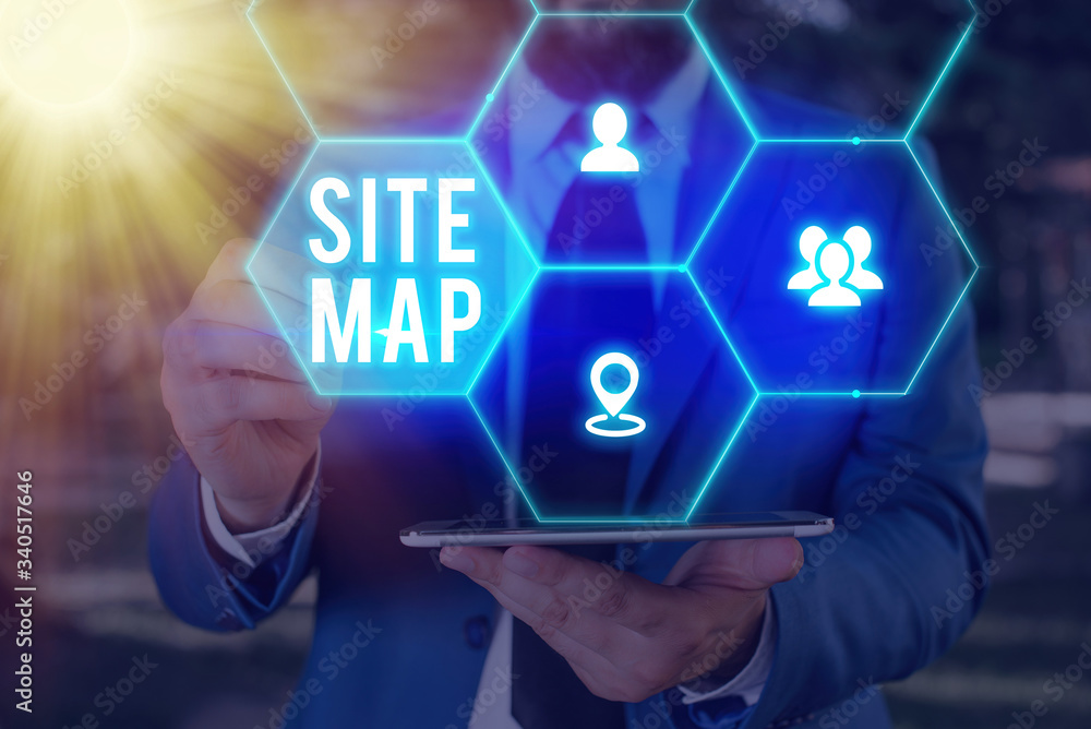 Poster word writing text site map. business photo showcasing designed to help both users and search engines