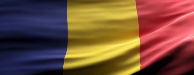 Romania national flag waving texture background. 3d illustration