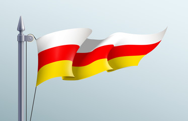 South Ossetia flag state symbol isolated on background national banner. Greeting card National Day of the Republic of South Ossetia the State of Alania. Illustration banner with realistic state flag