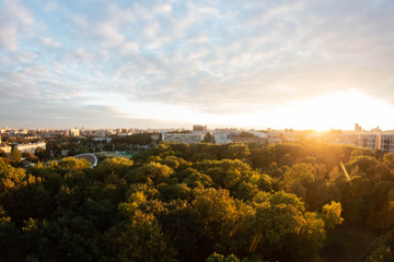 Fototapeta premium sunset in the park from a height