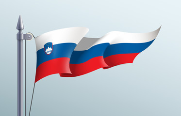 Slovenia flag state symbol isolated on background national banner. Greeting card National Independence Day of the Republic of Slovenia. Illustration banner with realistic state flag.