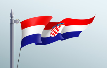 Croatia flag state symbol isolated on background national banner. Greeting card National Independence Day of the Republic of Croatia. Illustration banner with realistic state flag.