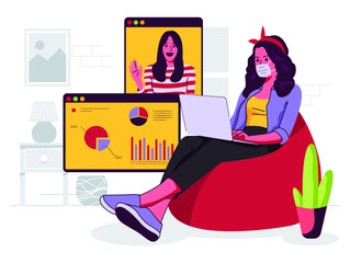Girl working at home Vector illustration
