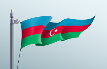 Azerbaijan flag state symbol isolated on background national banner. Greeting card National Independence Day of the Republic of Azerbaijan. Illustration banner with realistic state flag.