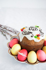 Easter cake for the holiday Paski with a sprig of willow