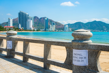 The deserted beach of the resort town of Nha Trang in April 2020, Vietnam.