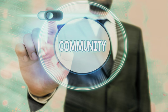 Conceptual hand writing showing Community. Concept meaning group of showing with a common characteristics living together