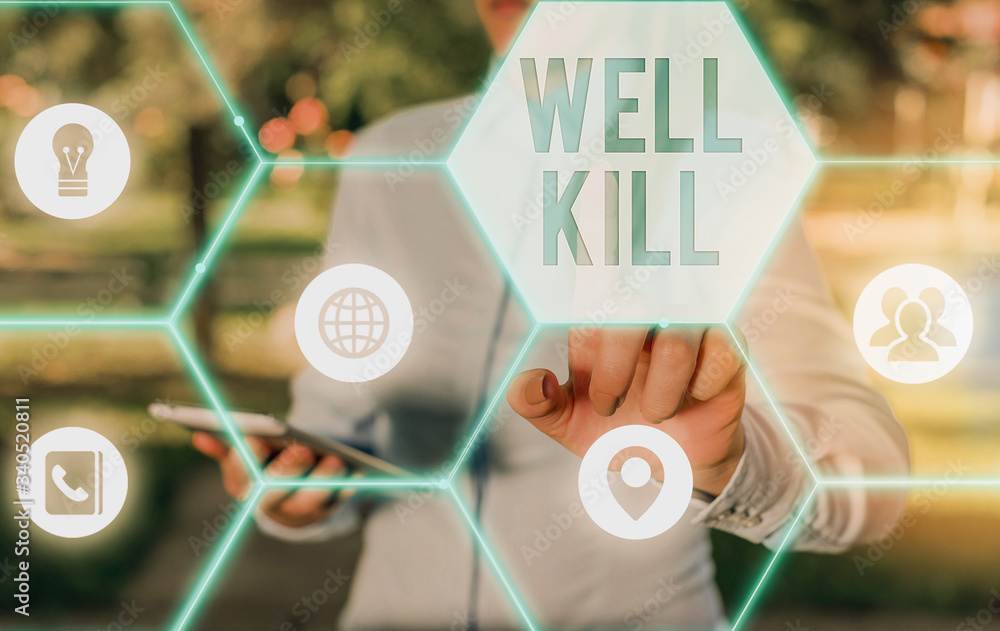 Poster writing note showing well kill. business concept for operation of placing a column of heavy fluid in