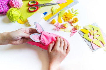 Decorate pink sneakers diy. Easter holiday rabbit.