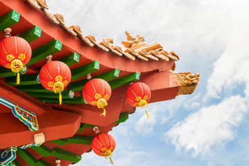 Roof of Thean Hou Temple. Colorful Chinese art, architecture lanterns.