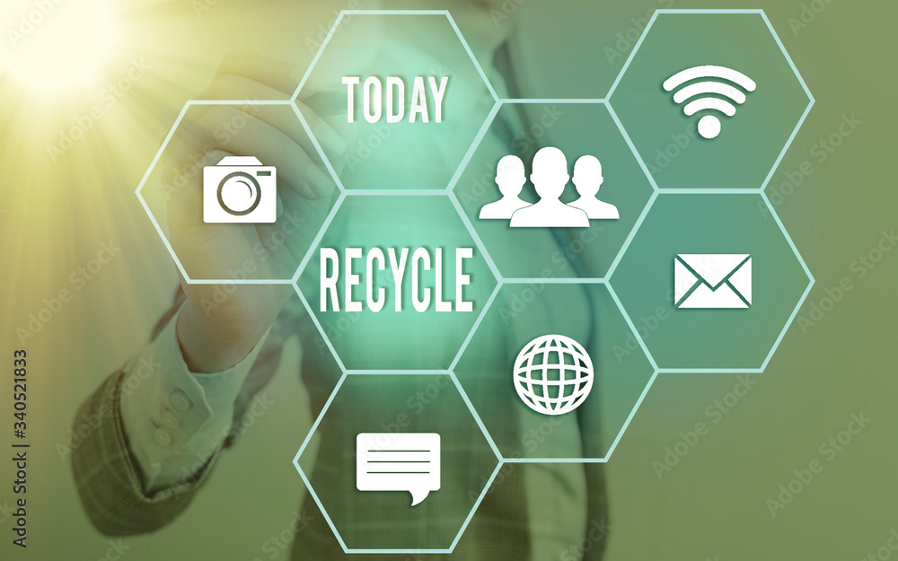 Poster conceptual hand writing showing recycle. concept meaning ocess of converting waste materials into ne