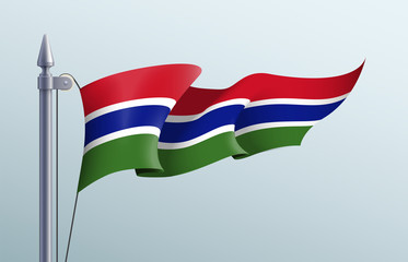 Gambia flag state symbol isolated on background national banner. Greeting card National Independence Day of the Republic of The Gambia. Illustration banner with realistic state flag.