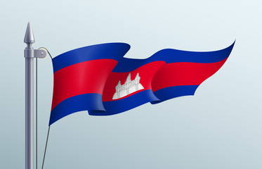 Cambodia flag state symbol isolated on background national banner. Greeting card National Independence Day of the Kingdom of Cambodia. Illustration banner with realistic state flag.