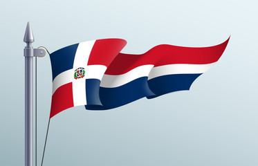 Dominican flag state symbol isolated on background national banner. Greeting card National Independence Day of the Dominican Republic. Illustration banner with realistic state flag.
