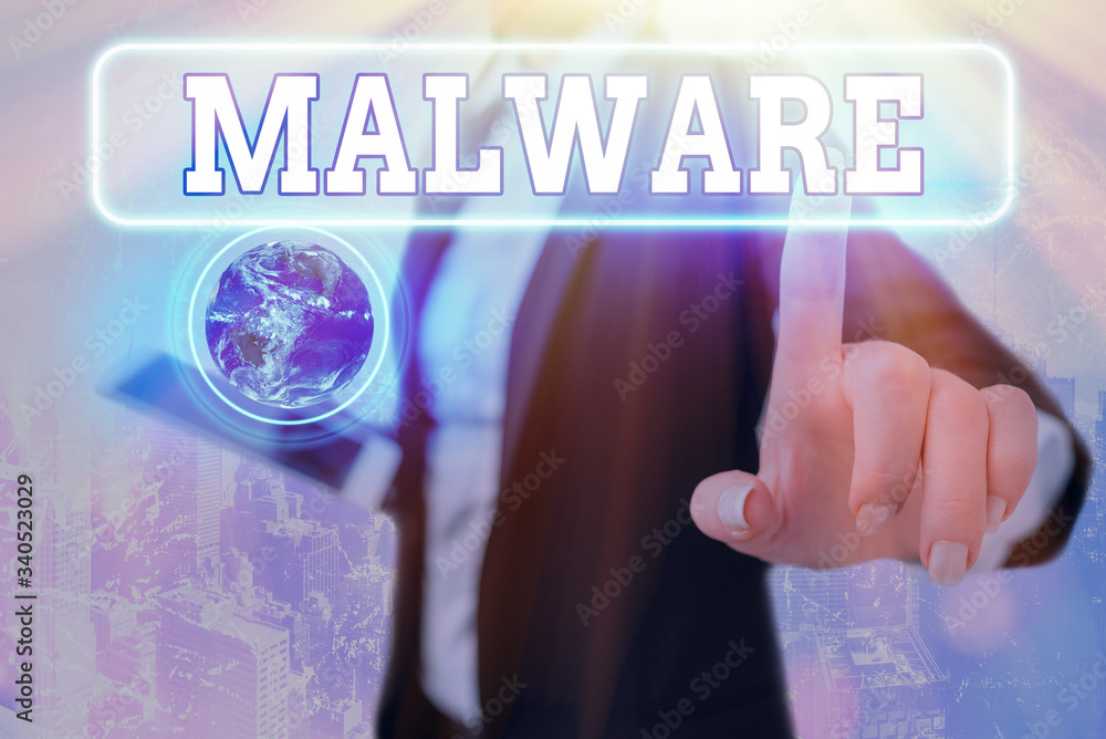 Poster writing note showing malware. business concept for malicious software or file that is harmful to a c