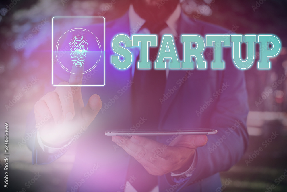 Poster writing note showing startup. business concept for the action of setting something in motion newly e