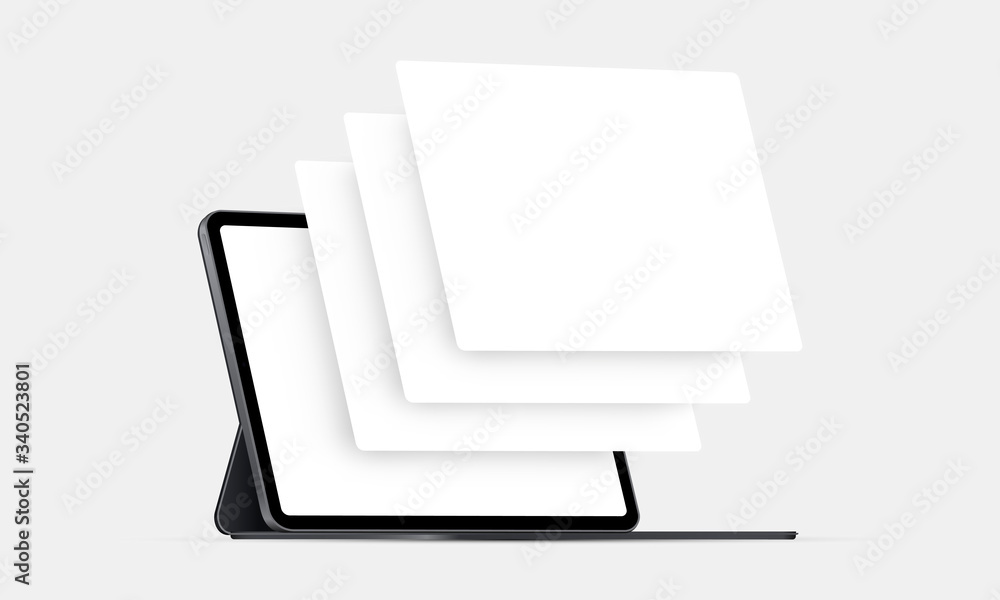 Poster tablet computer mockup with blank wireframing pages. concept for showcasing web-design projects. vec