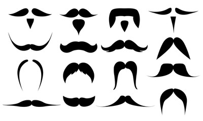 Set of various mustaches isolated on white background. Vector illustration