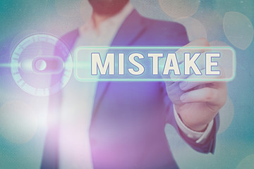 Word writing text Mistake. Business photo showcasing Something not correct Lack of accuracy Wrong...