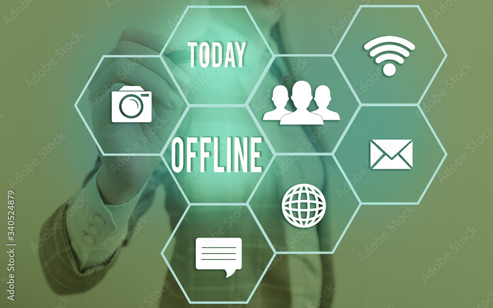 Poster conceptual hand writing showing offline. concept meaning not having directly connected to a computer
