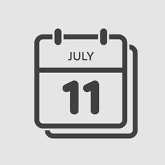 Icon calendar day 11 July, summer days of the year