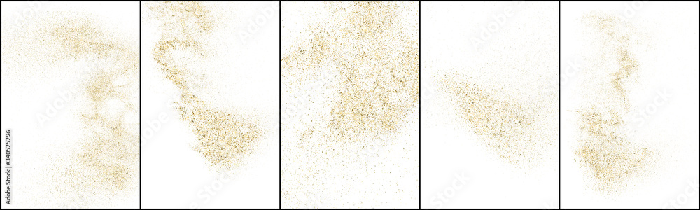 Wall mural Set of Gold Glitter Texture Isolated on White Background. Golden stardust. Amber Particles Color. Sparkles Rain. Vector Illustration, Eps 10.