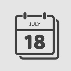 Icon calendar day 18 July, summer days of the year
