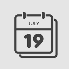 Icon calendar day 19 July, summer days of the year