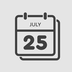 Icon calendar day 25 July, summer days of the year