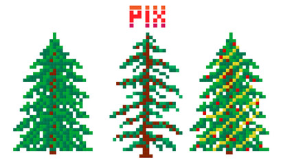 set of pixel christmas trees, pixel art
