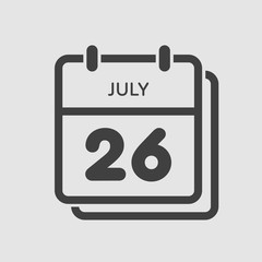 Icon calendar day 26 July, summer days of the year
