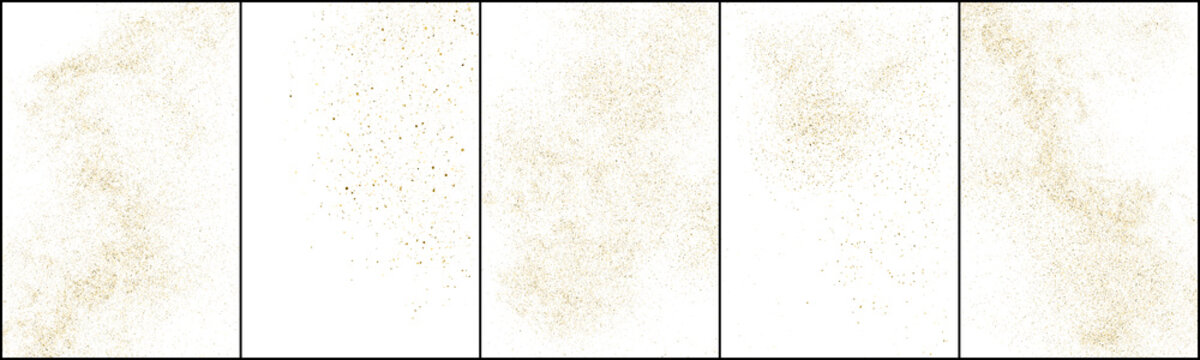 Set of Gold Glitter Texture Isolated on White Background. Golden stardust. Amber Particles Color. Sparkles Rain. Vector Illustration, Eps 10.