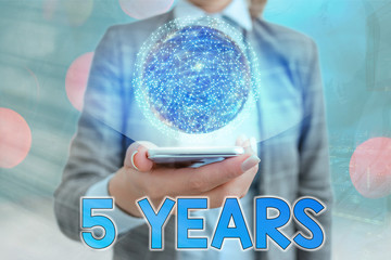 Conceptual hand writing showing 5 Years. Concept meaning Remembering or honoring special day for being 10 years in existence Elements of this image furnished by NASA