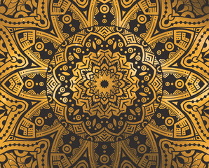 Mandala wallpaper, tracery round boho style. Ethnic ornament background. Folk, meditation design. Colored curved shape.
